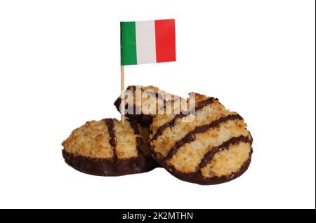 Coconut Macaroons Isolated on White Background With Italian Flag Stock Photo