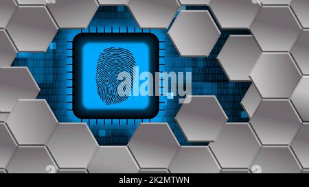 Abstract technology background behind a cutout of a mosaic of hexagons Stock Photo