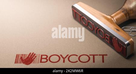 Activism concept. Boycott printed on kraft paper with rubbber stamp and copy space. Stock Photo