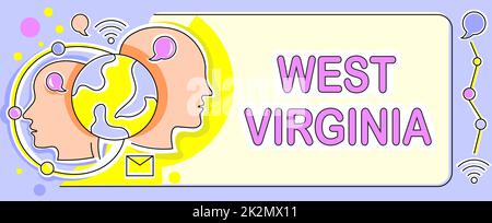 Conceptual display West Virginia. Business showcase United States of America State Travel Tourism Trip Historical Multiple Heads Connected Showing New Technology Ideas. Stock Photo