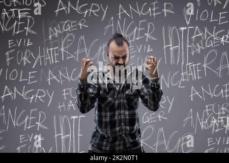 Guy Thinking Rage Screaming, hate, rage. Screaming emotional angry man screaming on white ...