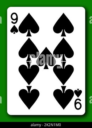 9 Nine of Spades playing card with clipping path to remove background and shadow 3d illustration Stock Photo