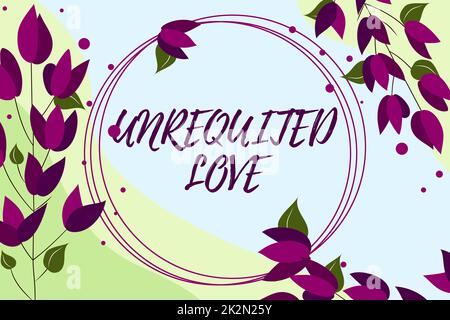 Conceptual display Unrequited Love. Concept meaning not openly reciprocated or understood as such by beloved Blank Frame Decorated With Abstract Modernized Forms Flowers And Foliage. Stock Photo