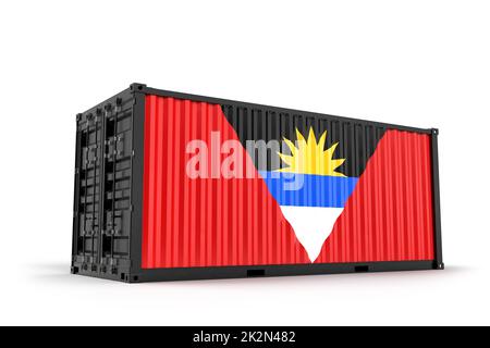 Shipping cargo container textured with Flag of Antigua and Barbuda. Isolated. 3D Rendering Stock Photo