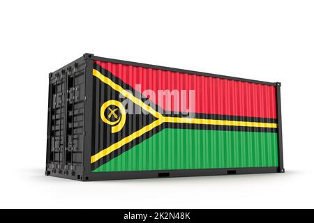 Shipping cargo container textured with Flag of Vanuatu. Isolated. 3D Rendering Stock Photo