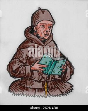 Saint Giles (Latin: Aegidius). Ermit and monk. Sourh of France, 6th century. Engraving. The Nuremberg Cronicle', 15th century. Stock Photo