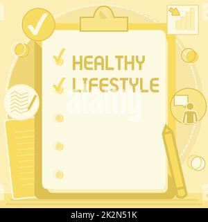 Writing displaying text Healthy Lifestyle. Word for Live Healthy Engage in physical activity and exercise Clipboard Drawing With Checklist Marked Done Items On List. Stock Photo