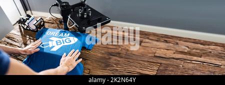 Printing On T-Shirt In Workshop Stock Photo