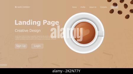 Home page landing page coffee shop web template landing business page digital website landing page design concept - Vector Stock Photo