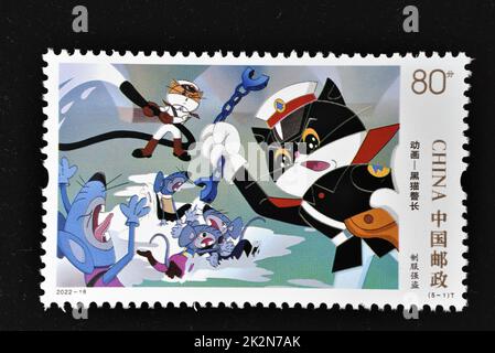 CHINA - CIRCA 2022: A stamps printed in China shows 2022-18 Animation - Mr. Black,  circa 2022. Stock Photo