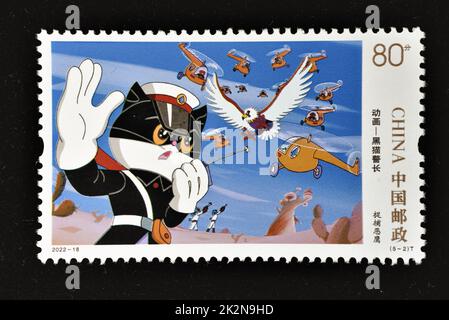 CHINA - CIRCA 2022: A stamps printed in China shows 2022-18 Animation - Mr. Black,  circa 2022. Stock Photo