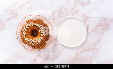 Apple bundt cake with caramel glaze Stock Photo