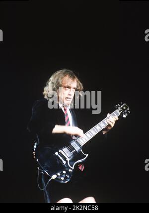 AC/DC ; Angus Young (lead guitar) ;  live at Wembley Arena, London, UK ;  June 1996 ;  Credit : Mel Longhurst / Performing Arts Images ;   www.performingartsimages.com Stock Photo