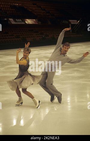 JAYNE TORVILL and CHRISTOPHER DEAN ; British ice dancers and former British-, European-, Olympic- and World champions ;  in rehearsal for their farewell 'Face the Music' tour ;  at Wembley Arena, London, UK ;  1995 ;  Credit : Mel Longhurst / Performing Arts Images ;  www.performingartsimages.com Stock Photo
