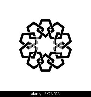 Geometric emblem template design with overlapping elements. Islamic motif. Geometric pattern mandala in Arabic style, black logo isolated on a white Stock Vector