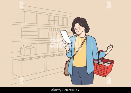 Woman customer buy products in supermarket Stock Photo