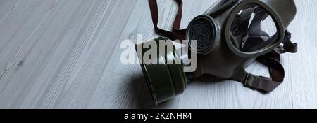 gasmask on a surface with lots of copy space Stock Photo