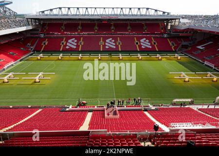 Grow lights on the pitch at Anfield home of Liverpool Football Club used to keep the playing surface in pristine condition Stock Photo