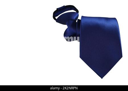 A navy blue male necktie isolated on white background with copyspace Stock Photo