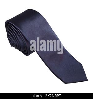 A navy blue rolled male necktie isolated on white background with copyspace Stock Photo