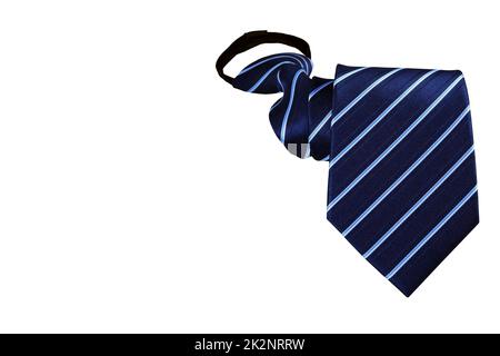 A navy blue striped male necktie isolated on white background with copyspace Stock Photo