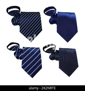A set of plain and stiped navy blue male neckties on white background Stock Photo