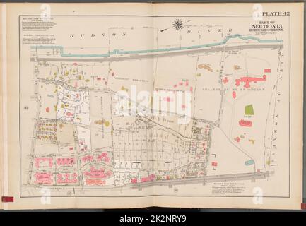 Cartographic, Maps. 1938 - 1957. Lionel Pincus and Princess Firyal Map Division. Real property , New York (State) , New York (N.Y.), Bronx (New York, N.Y.) , Maps Double Page Plate No. 42, Part of Section 13, Borough of the Bronx: Bounded by (Hudson River) Palisade Avenue, (City of Yonkers) W. 261st Street, Riverdale Avenue and W. 254th Street Stock Photo