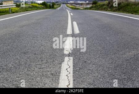 Broken lines on the asphalt Stock Photo