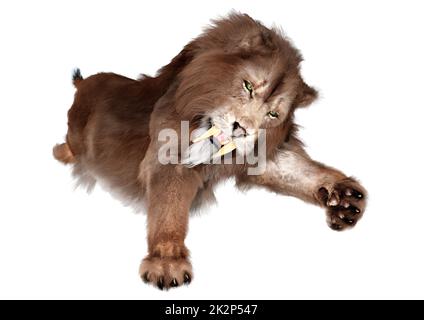 3D Rendering Sabertooth Tiger on White Stock Photo