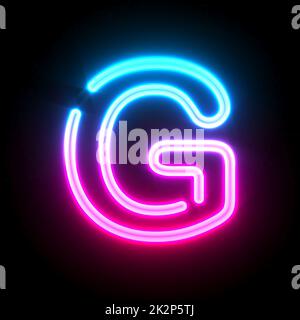 Blue pink glowing neon tube font Letter G 3D Stock Photo