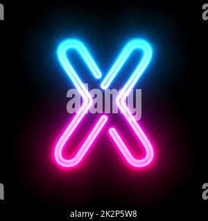 Blue pink glowing neon tube font Letter X 3D Stock Photo