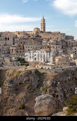 Panoramic view of Sassi di Matera a historic district in the city of Matera from the Belvedere di Murgia Timone,  Basilicata, Italy Stock Photo