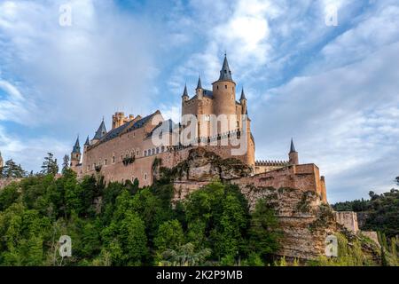 View of the Alcazar fortress and gardens of segovia, listed world Heritage centre by UNESCO Stock Photo