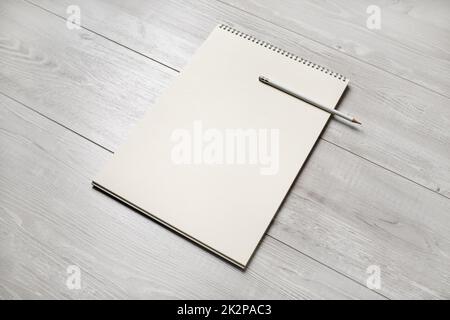 Blank notepad and pencil Stock Photo