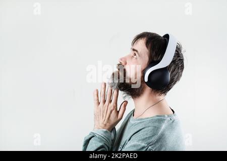 Man wearing headphones Stock Photo