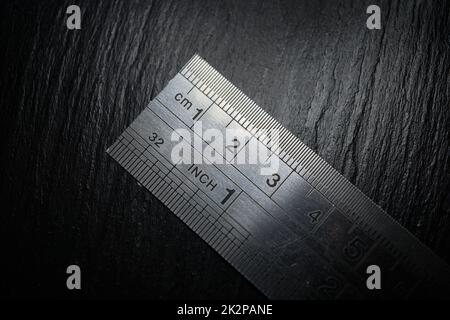 tip of the material metal ruler Stock Photo