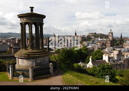 Cityscape view of the old town district of Edinburgh City from the hilltop of Calton Hill in central Edinburgh, Scotland, UK Stock Photo