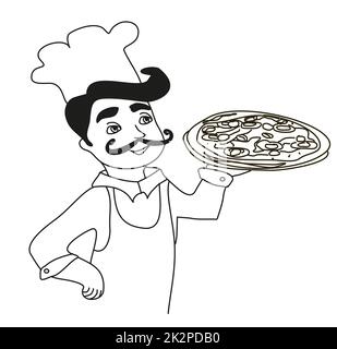 chef with pizza - doodle Illustration Stock Photo