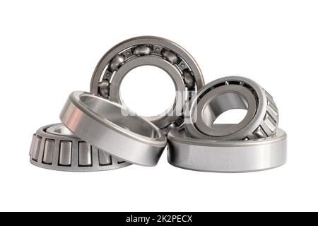 Ball bearing stainless metal roller for machine industrial, angular contact isolated on white background with clipping path. Stock Photo