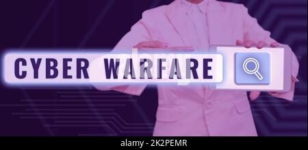 Conceptual display Cyber Warfare. Business overview Virtual War Hackers System Attacks Digital Thief Stalker Stock Photo
