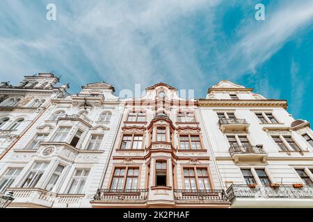 Row of baroque style facades. Close-up shot Stock Photo