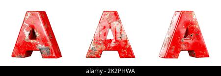 Letter A from Red scratched metallic letters alphabet collection set. Isolated. 3D Rendering Stock Photo