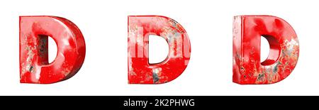 Letter D from Red scratched metallic letters alphabet collection set. Isolated. 3D Rendering Stock Photo
