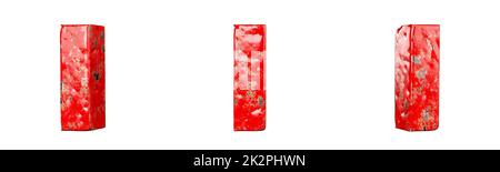 Letter I from Red scratched metallic letters alphabet collection set. Isolated. 3D Rendering Stock Photo