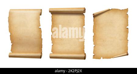 Old Parchment paper scroll set isolated on white with shadow ...