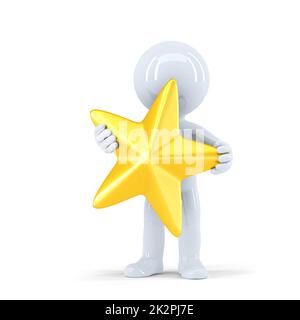 3d man holding golden star. Isolated. Contains clipping path Stock Photo
