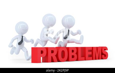 Business team jumping over a hurdle obstacle problems. Isolated Stock Photo