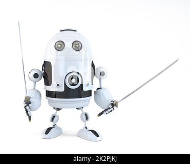 Robot with Katana. Technology concept. Isolated over white. Contains clipping path Stock Photo