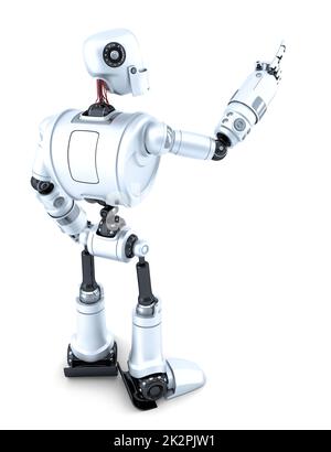 Robot pointing at invisible object. Side view. Isolated. Contains clipping path Stock Photo