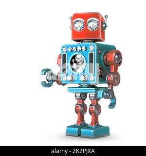 Standing Retro Robot. Isolated. Contains clipping path Stock Photo